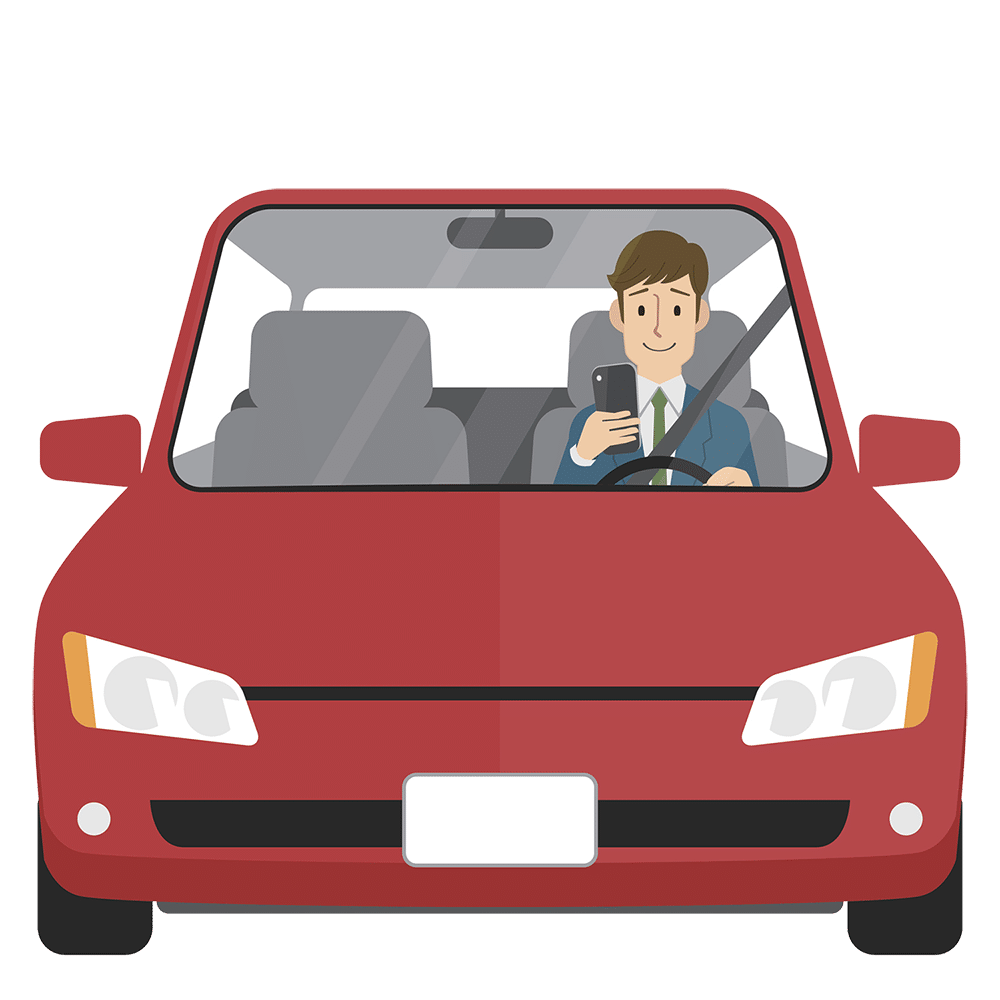Hombre conduciendo un coche mientras mira el móvil