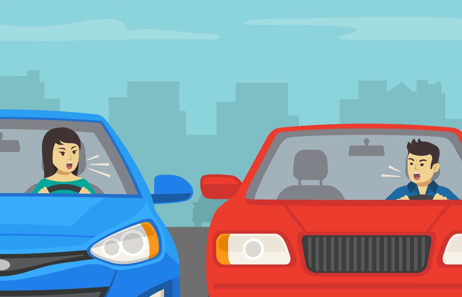 Ilustración de dos conductores gritándose en la carretera