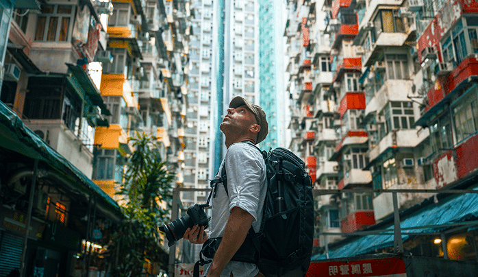 Tourist exploring the city in Hong Kong Island